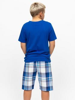 Minijammies Kids' Ashley Jersey Top & Check Short Pyjama Set, Dark Blue - view 2, Dark Blue