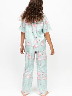 Minijammies Kids' Francesca Cotton Modal Blend Flamingo Print Short Sleeve Pyjama Set, Mint - view 2, Mint