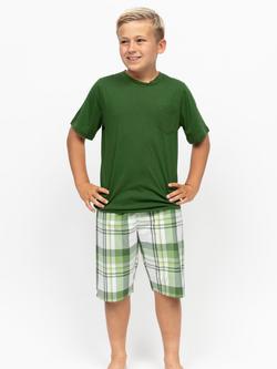 Minijammies Kids' Charlie Jersey Top & Check Short Pyjama Set, Green, Green