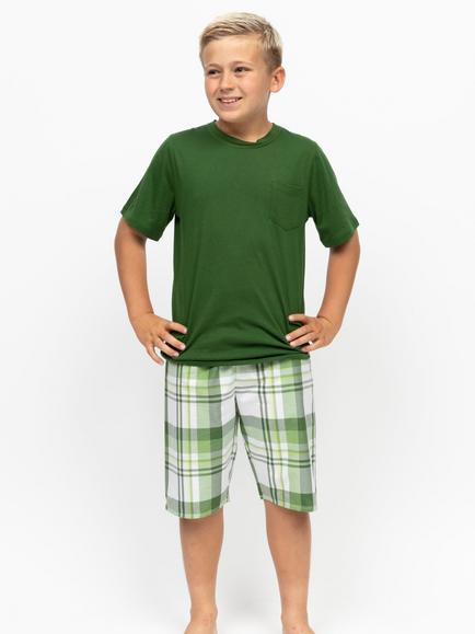 Minijammies Kids' Charlie Jersey Top & Check Short Pyjama Set, Green, Green