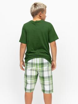 Minijammies Kids' Charlie Jersey Top & Check Short Pyjama Set, Green - view 2, Green