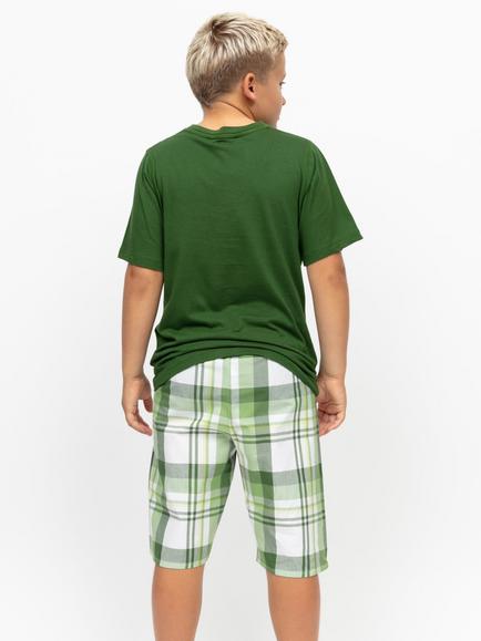 Minijammies Kids' Charlie Jersey Top & Check Short Pyjama Set, Green - view 2, Green