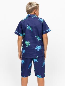 Minijammies Kids' Ashley Cotton Modal Blend Turtle Print Short Pyjama Set, Navy - view 2, Navy