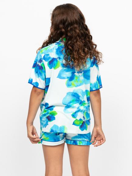 Minijammies Kids' Ashley Cotton Modal Blend Floral Print Short Pyjama Set, Dark Blue - view 2, Dark Blue