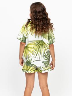 Minijammies Kids' Francesca Cotton Modal Blend Palm Leaf Print Short Pyjama Set, Green - view 2, Green
