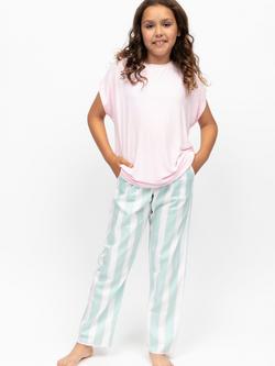 Minijammies Kids' Francesca Jersey Top & Stripe Short Sleeve Pyjama Set, Light Pink, Light Pink