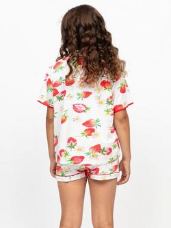 Minijammies Kids' Pippa Cotton Modal Blend Strawberry Print Short Pyjama Set, Red - view 2, Red