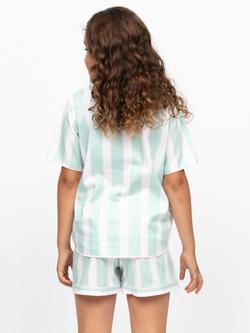 Minijammies Kids' Francesca Cotton Modal Blend Stripe Short Pyjama Set, Mint - view 2, Mint