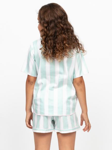 Minijammies Kids' Francesca Cotton Modal Blend Stripe Short Pyjama Set, Mint - view 2, Mint