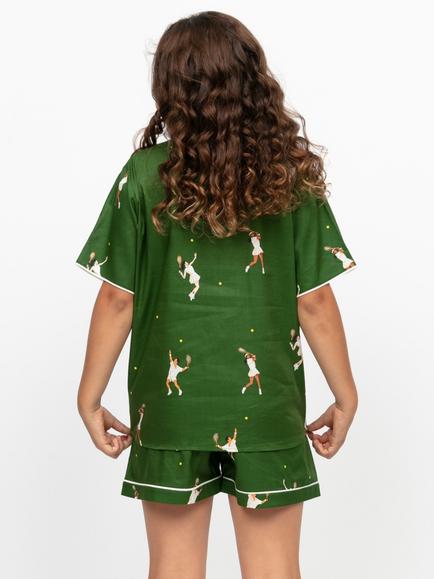 Minijammies Kids' Charlie Cotton Modal Blend Tennis Print Short Pyjama Set, Green - view 2, Green