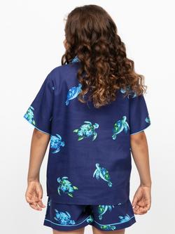 Minijammies Kids' Ashley Cotton Modal Blend Turtle Print Short Pyjama Set, Navy - view 2, Navy