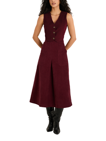 Raishma Milan Corduroy Waistcoat, Burgundy, Burgundy