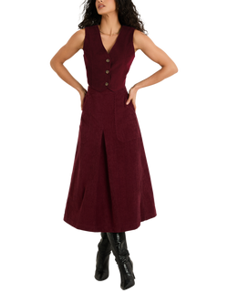 Raishma Milan Corduroy Waistcoat, Burgundy - view 2, Burgundy