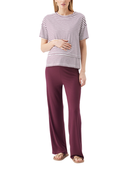 Ripe Claudette Stripe Nursing T-Shirt, White/Maroon, White/Maroon