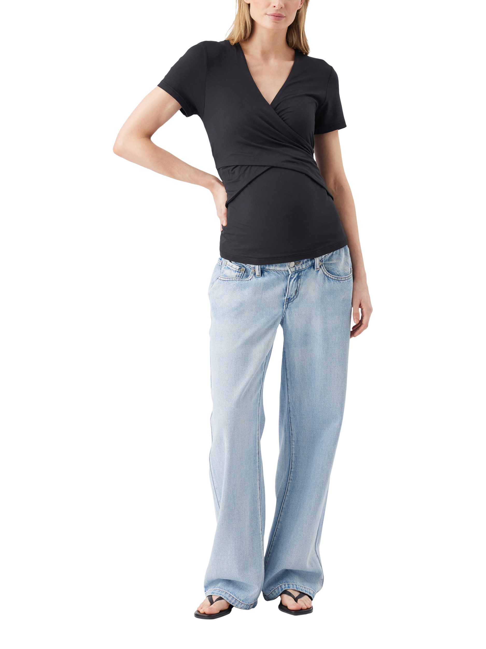 Product image 1 of 6, which shows Ripe Luxe Knit Embrace Nursing T-Shirt, Black, XS