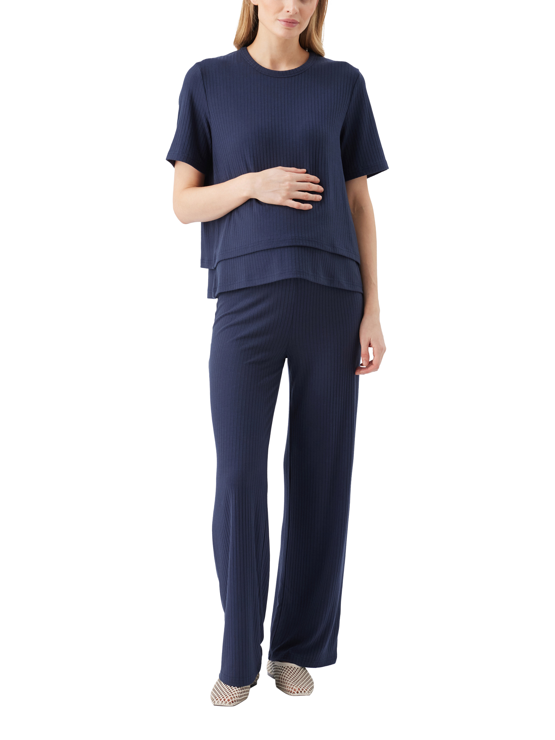 Product image 1 of 6, which shows Ripe Mike Ribbed Nursing Top, Navy, XS