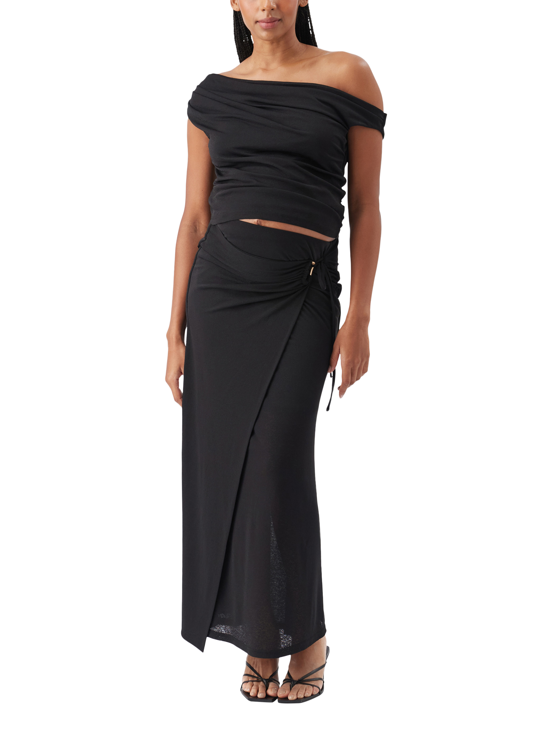 Product image 1 of 8, which shows Ripe Rhi Off Shoulder Maternity Top, Black, XS