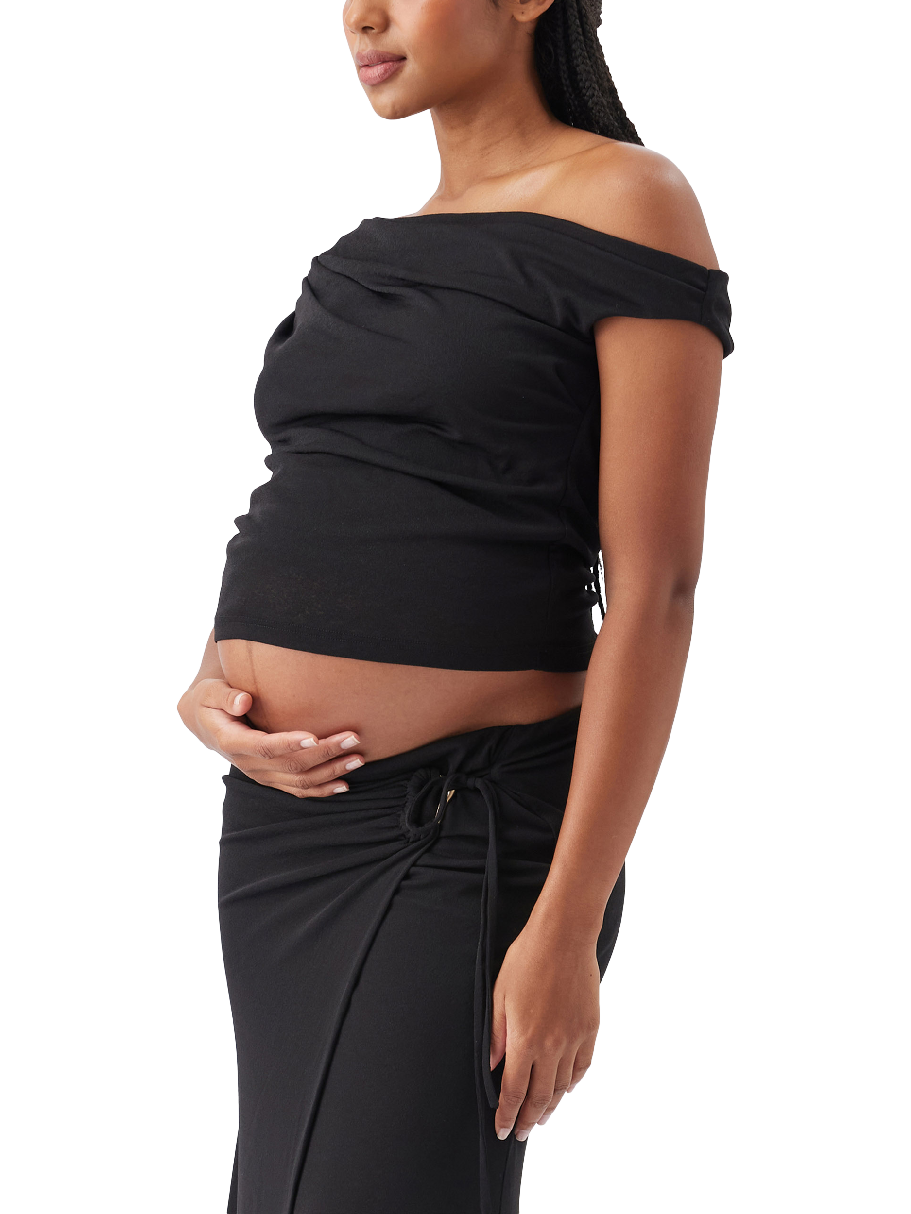 Product image 4 of 8, which shows Ripe Rhi Off Shoulder Maternity Top, Black, XS