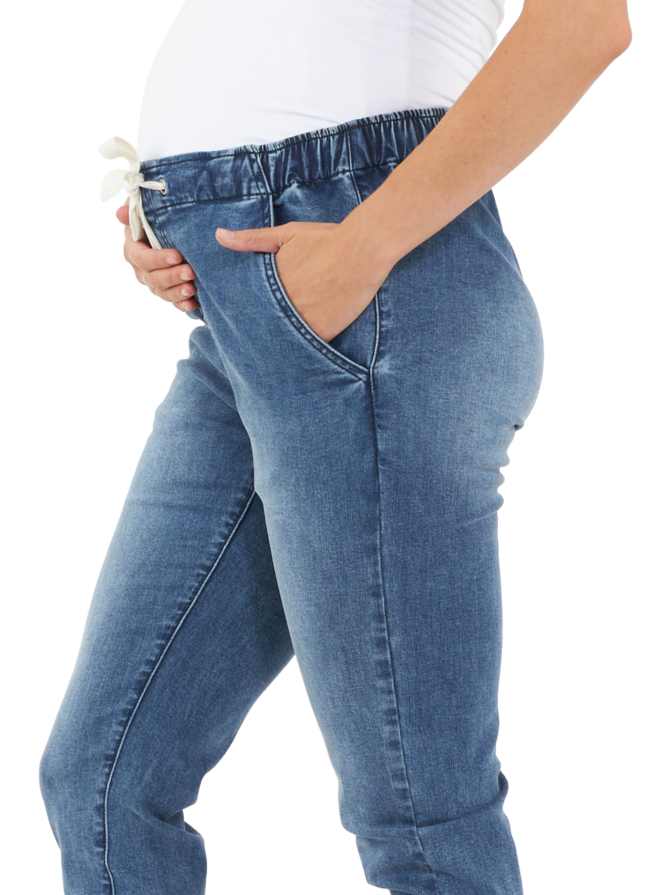 Product image 5 of 6, which shows Ripe Denim Maternity Joggers, Blue, XS
