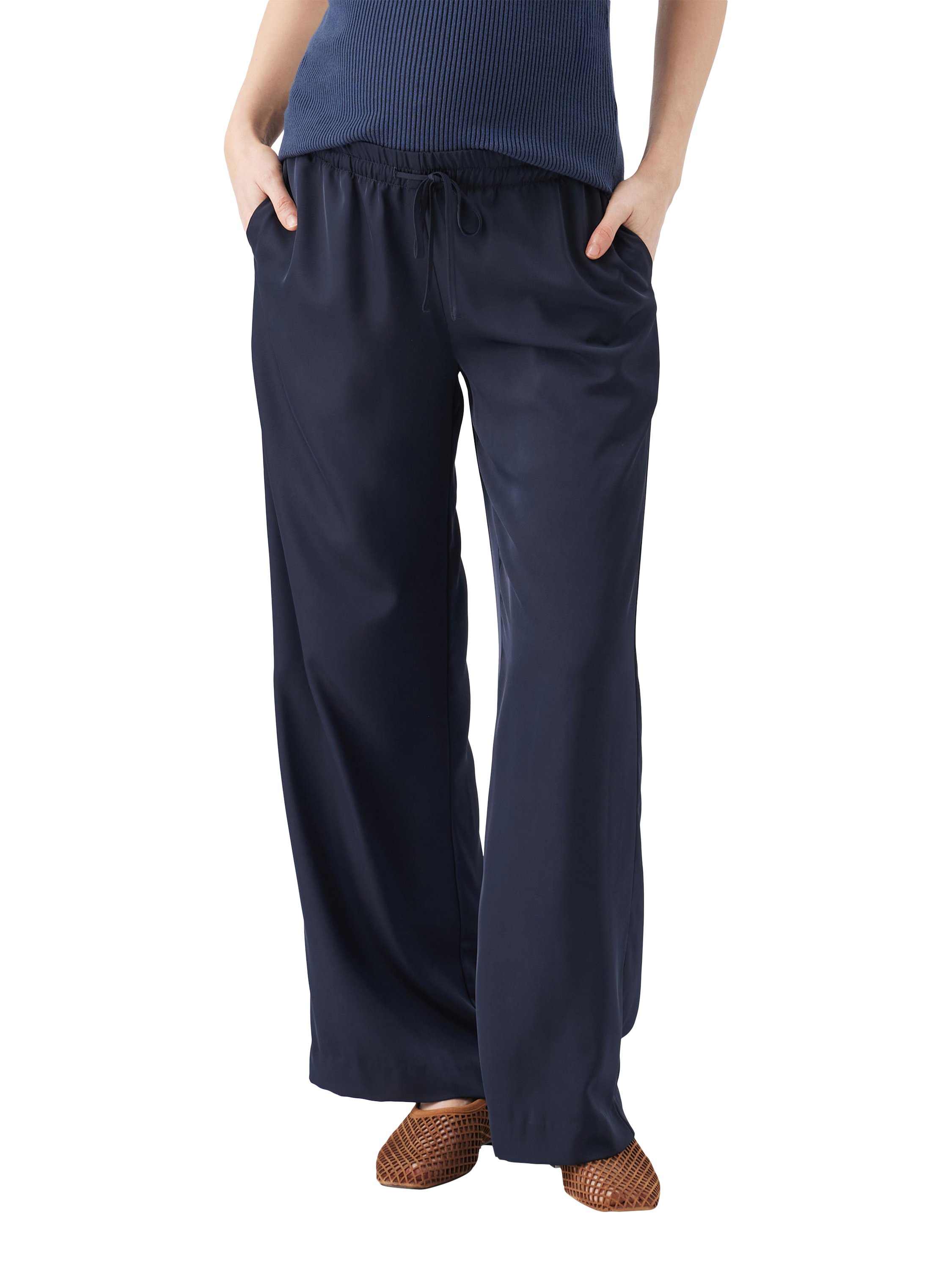 Product image 2 of 7, which shows Ripe Tamara Satin Pull-On Maternity Trousers, Midnight, XS