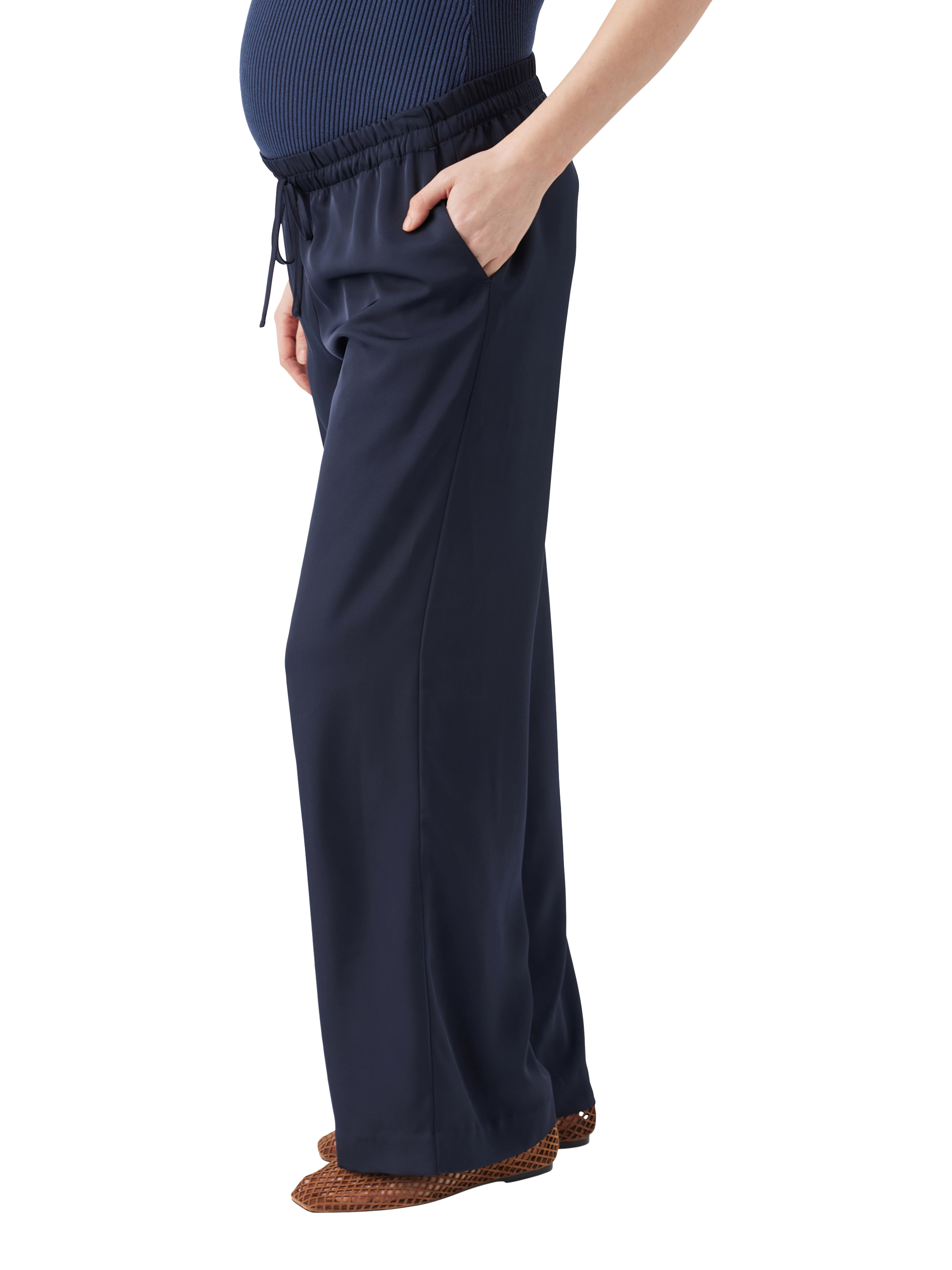 Product image 3 of 7, which shows Ripe Tamara Satin Pull-On Maternity Trousers, Midnight, XS