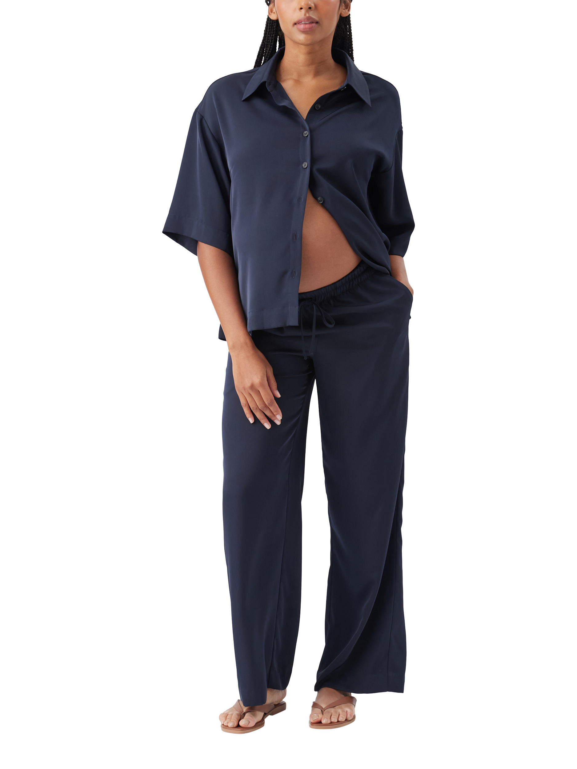 Product image 6 of 7, which shows Ripe Tamara Satin Pull-On Maternity Trousers, Midnight, XS