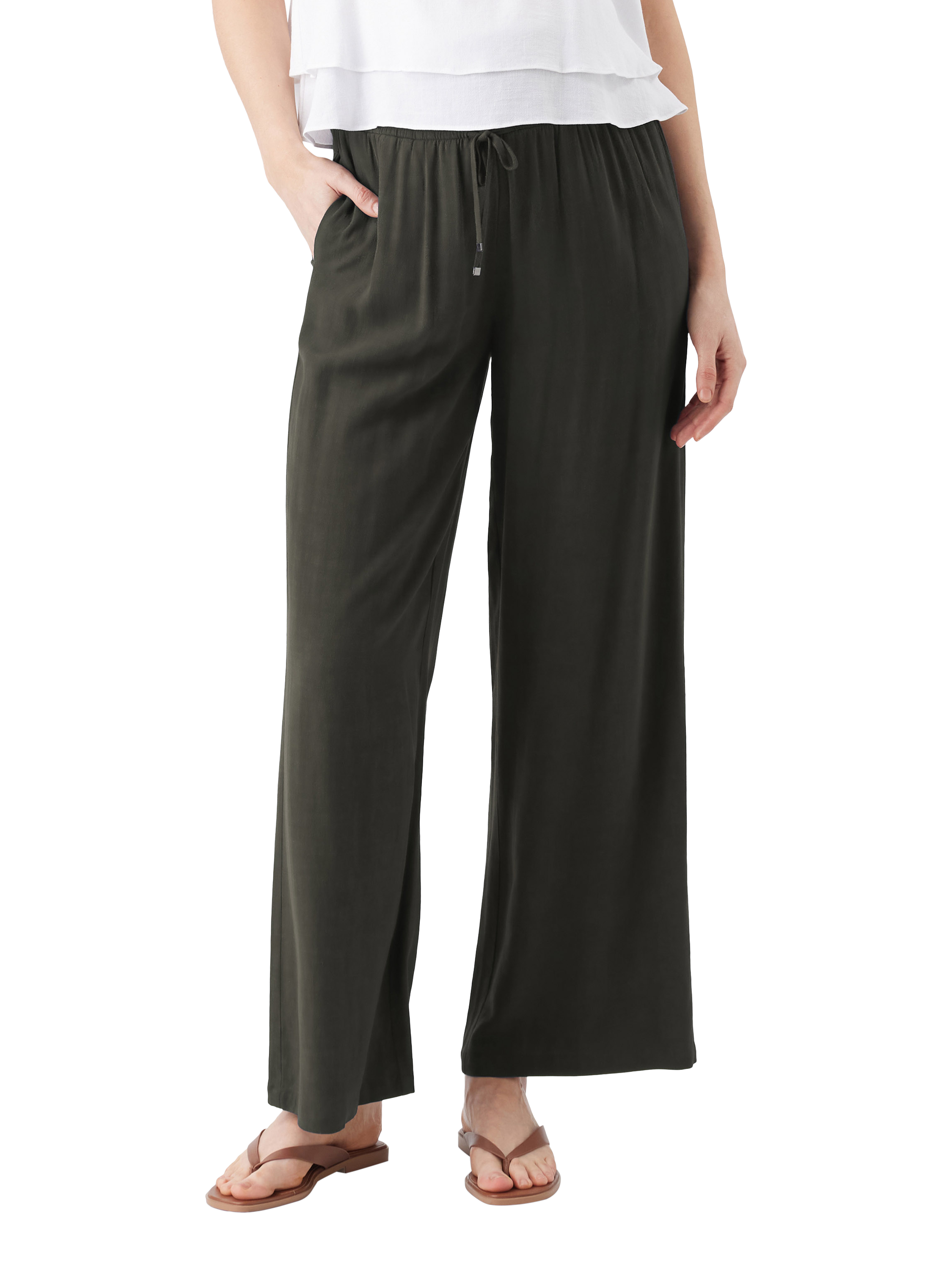 Product image 1 of 4, which shows Ripe Wide Leg Maternity Trousers, Olive, XS