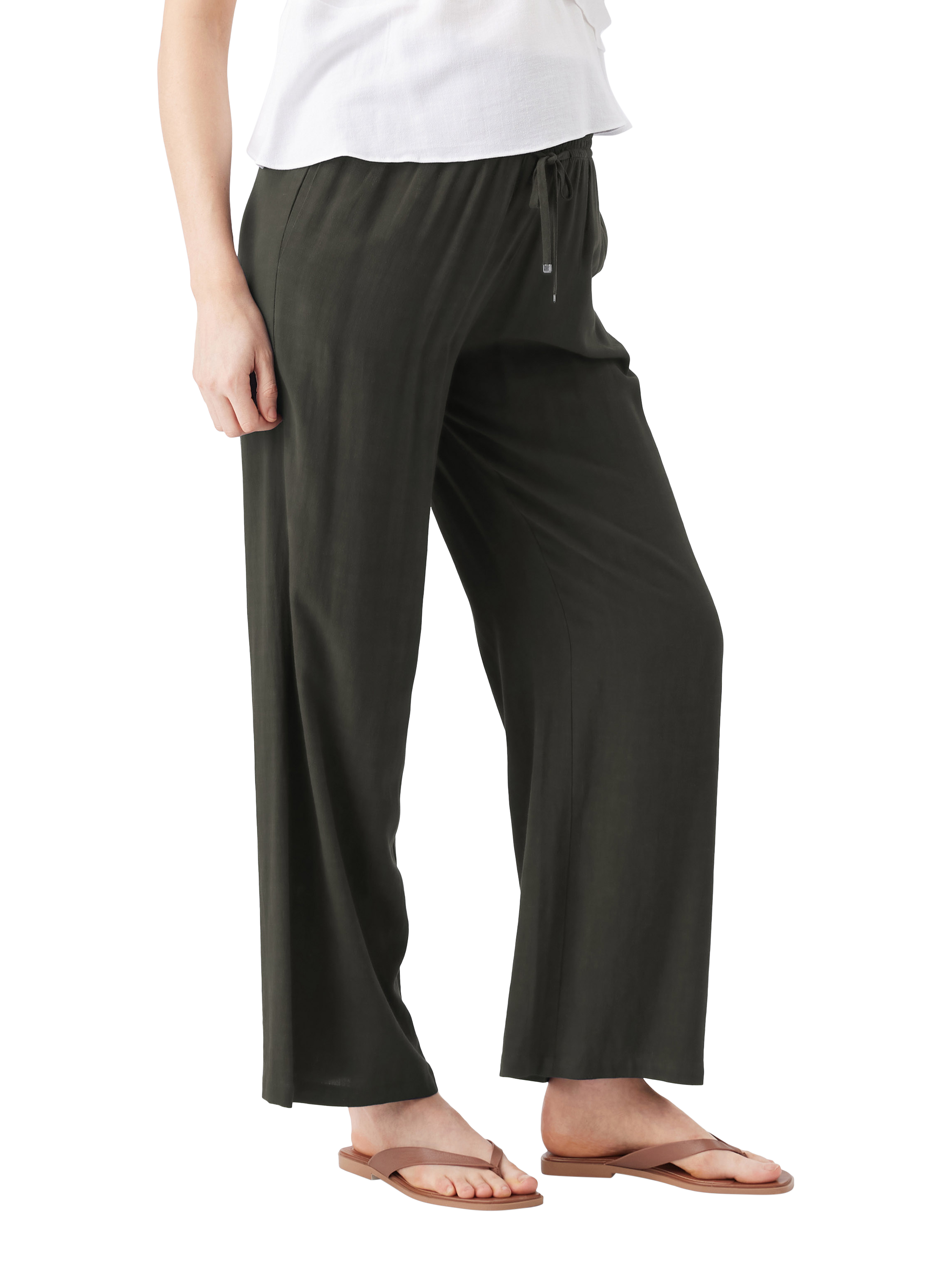 Product image 2 of 4, which shows Ripe Wide Leg Maternity Trousers, Olive, XS
