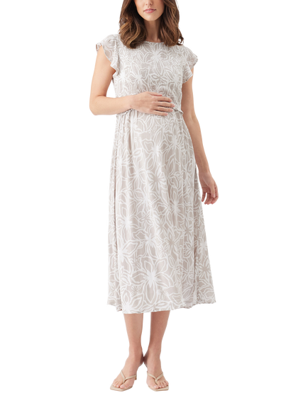 Ripe Alona Floral Nursing Dress, Sand/White, Sand/White