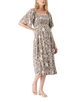 Ripe Alona Shirred Floral Maternity Dress, Olive/White, Olive/White