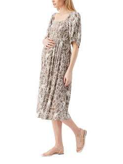 Ripe Alona Shirred Floral Maternity Dress, Olive/White - view 2, Olive/White