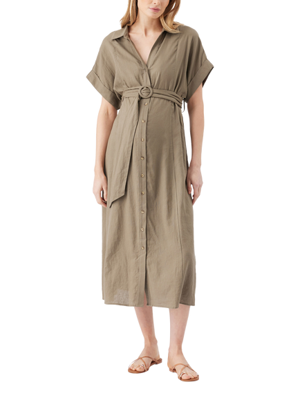 Ripe Amy Linen Rich Shirt Maternity Dress, Olive, Olive