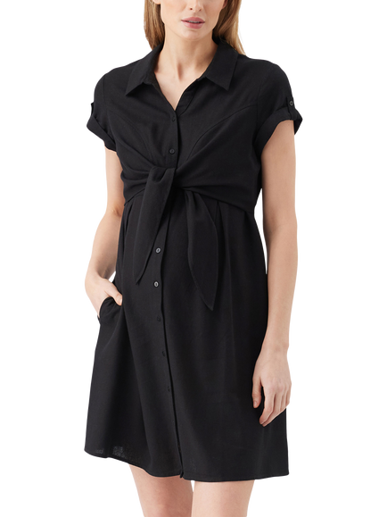 Ripe Colette Tie Front Linen Blend Nursing Dress, Black - view 2, Black