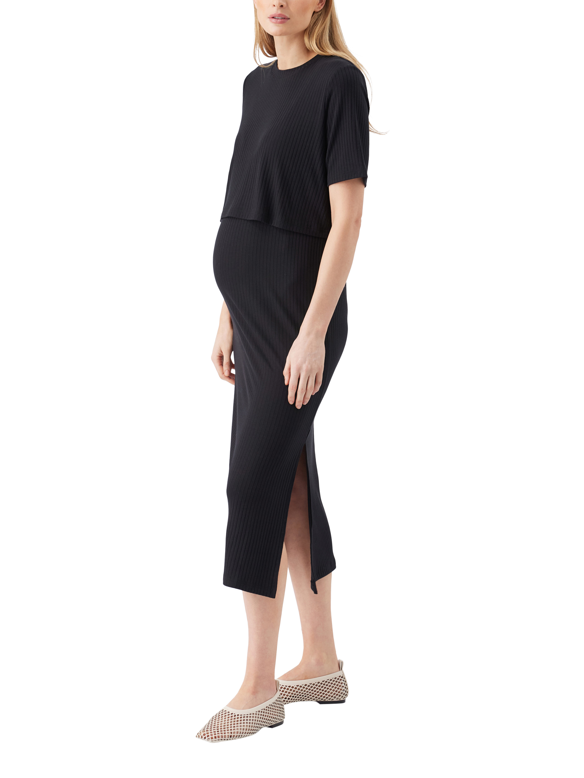 Product image 3 of 7, which shows Ripe Ivy Ribbed Nursing Dress, Black, XS
