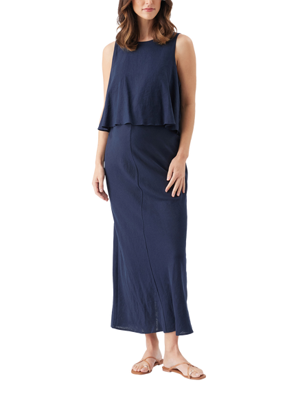 Ripe Lena Linen Rich Nursing Dress, Navy, Navy