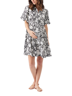 Ripe Nahla Floral Linen Rich Nursing Dress, Black/White, Black/White
