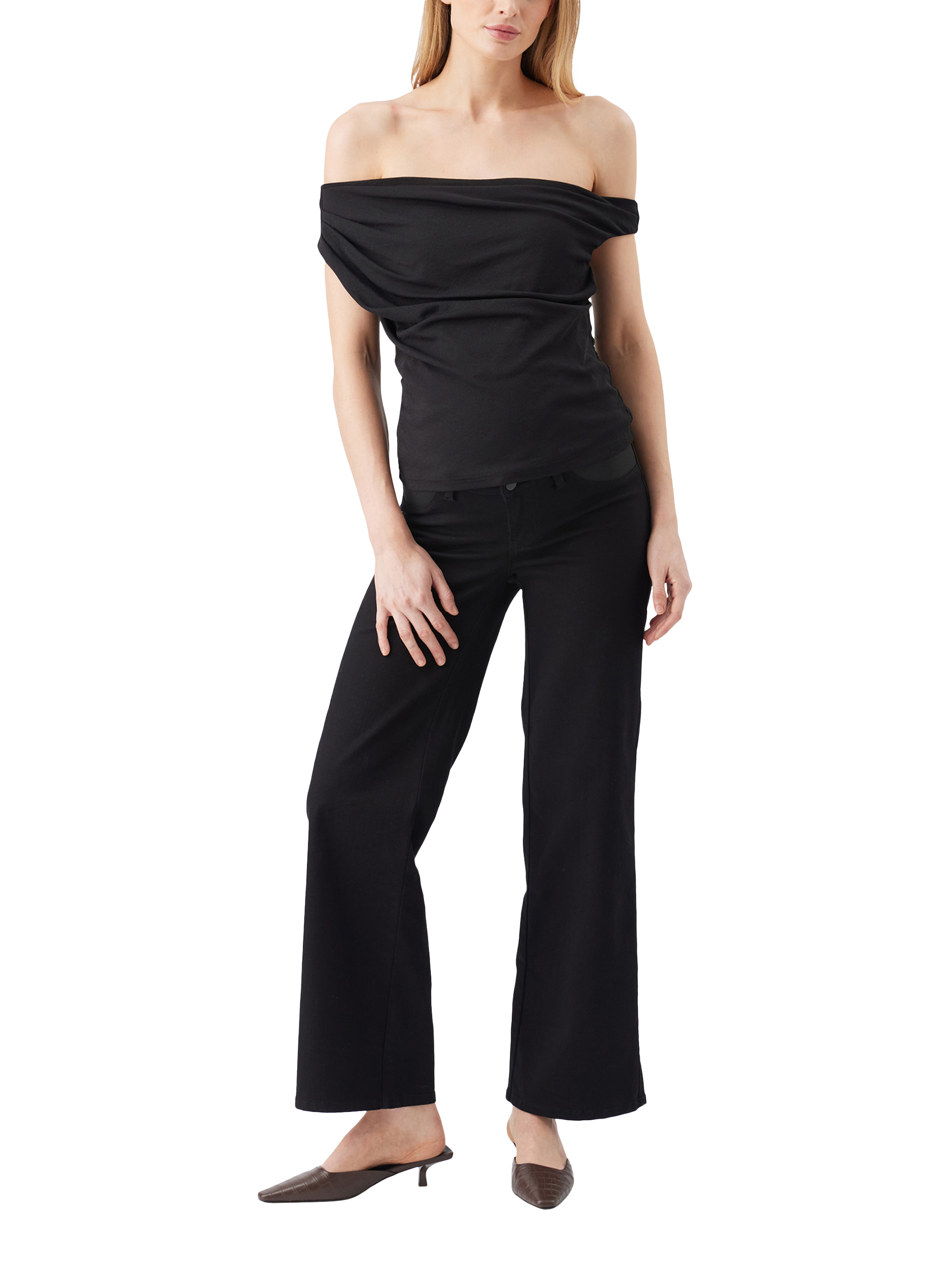 Product image 5 of 6, which shows Ripe Kyle Wide Leg Maternity Jeans, Black, XS