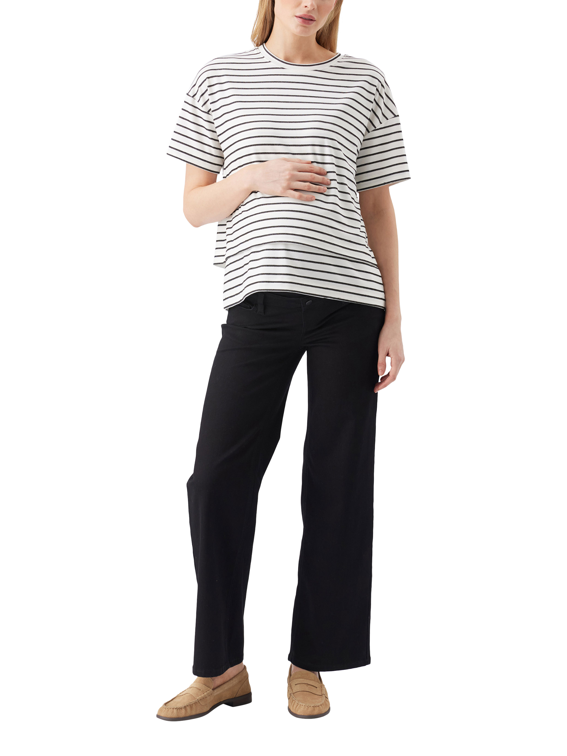 Product image 1 of 5, which shows Ripe Miller Wide Leg Maternity Jeans, Black, XS