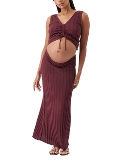 Ripe Charli Rib Knit Maternity Skirt, Maroon, Maroon