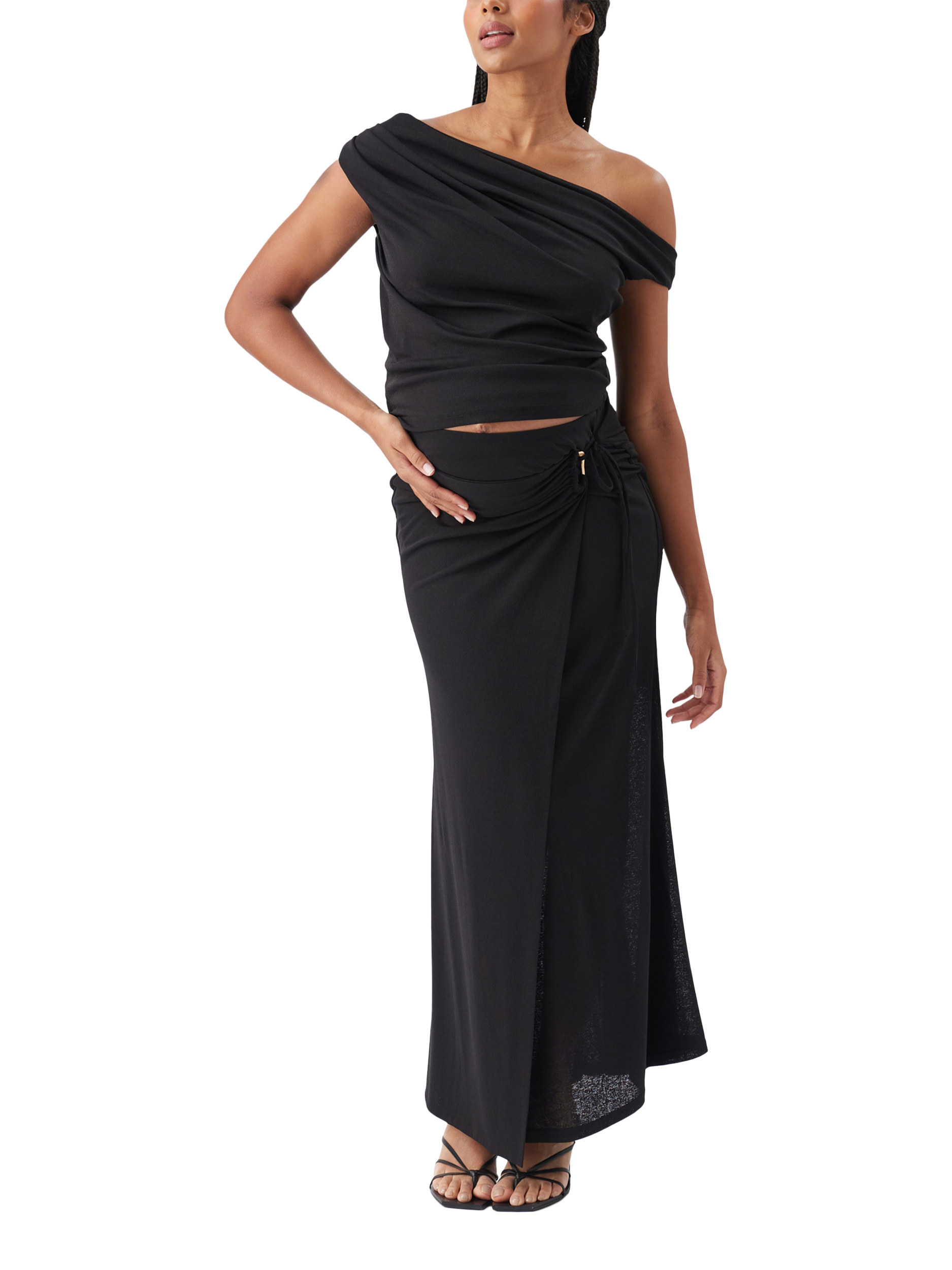Product image 1 of 6, which shows Ripe Rhi Mock Wrap Maternity Skirt, Black, XS