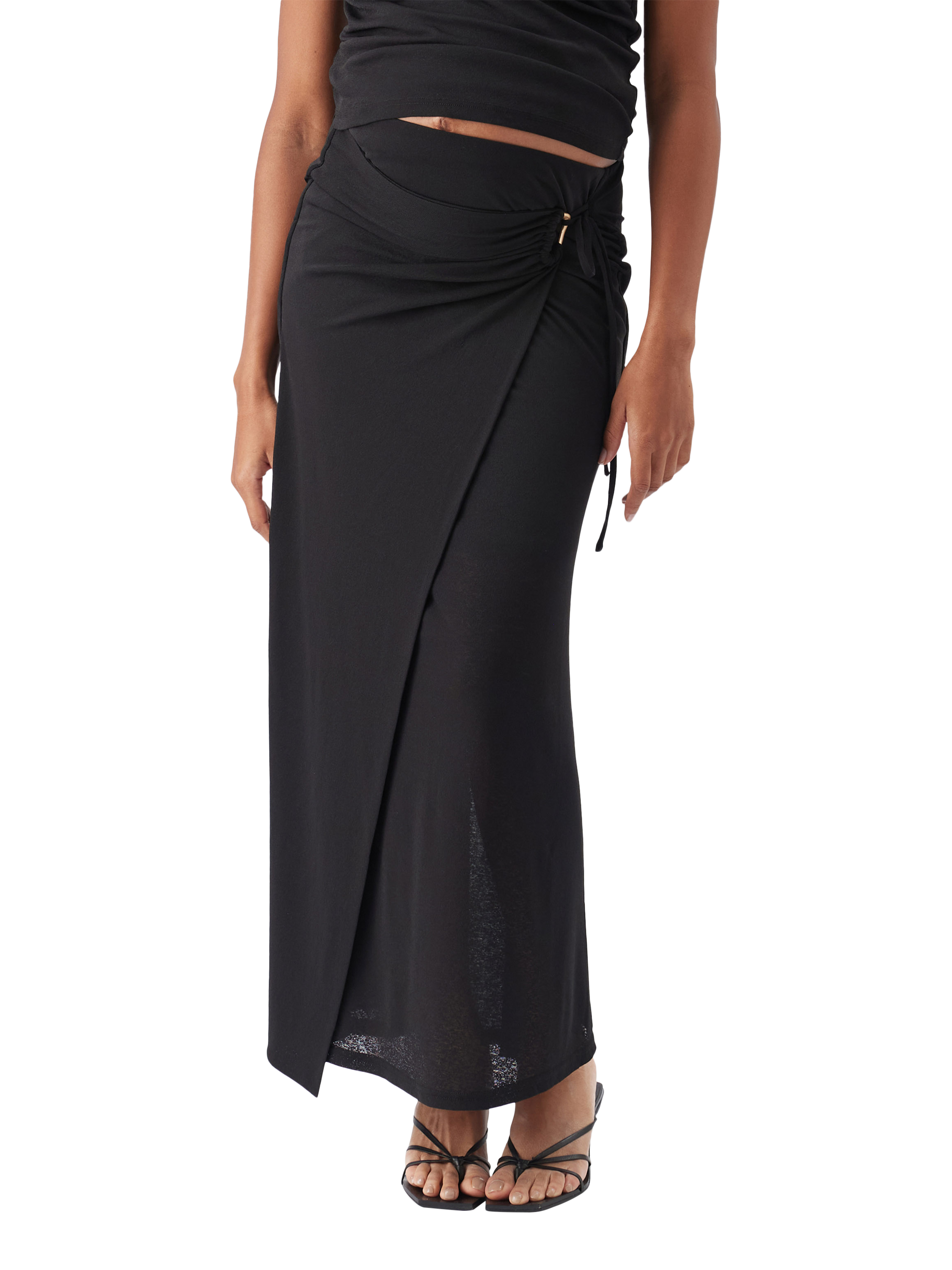 Product image 2 of 6, which shows Ripe Rhi Mock Wrap Maternity Skirt, Black, XS