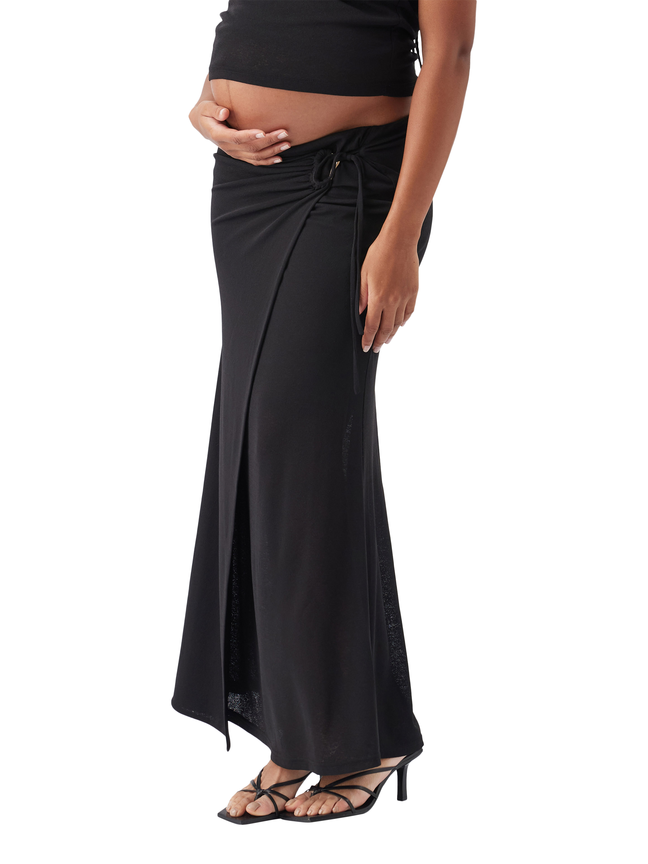 Product image 3 of 6, which shows Ripe Rhi Mock Wrap Maternity Skirt, Black, XS
