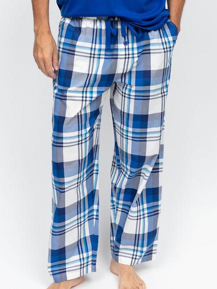 Cyberjammies Ashley Cotton Check Pyjama Bottoms, Dark Blue, Dark Blue