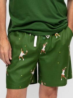 Cyberjammies Charlie Tennis Print Pyjama Shorts, Green, Green
