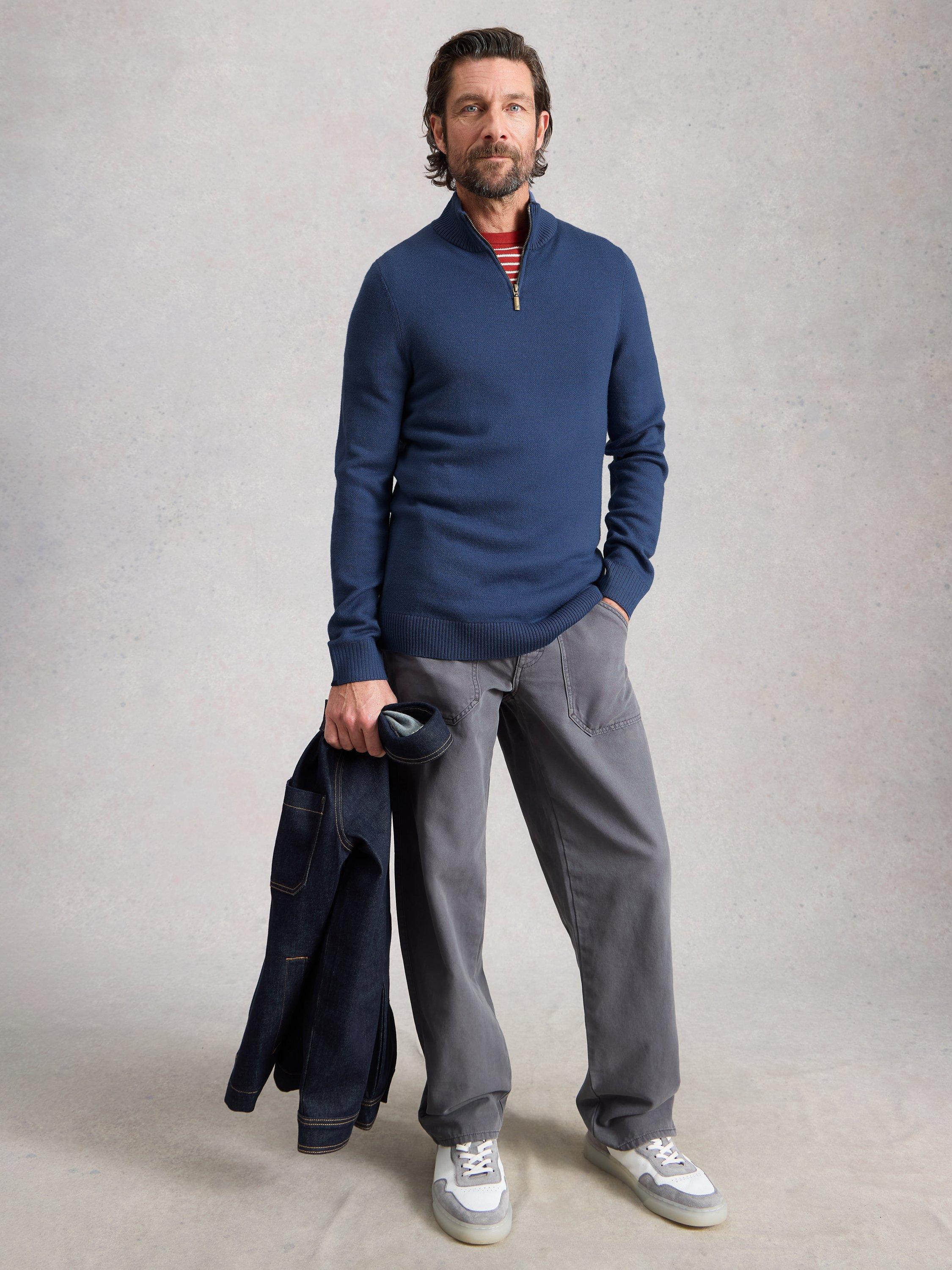 Product image 1 of 6, which shows White Stuff Newport Merino Wool Quarter-Zip Jumper, Blue, S Reg