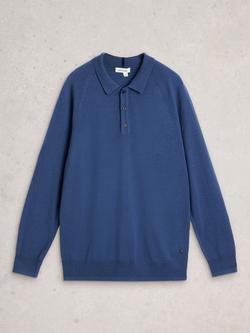 White Stuff Newport Merino Wool Quarter-Button Collared Jumper, Blue, Blue