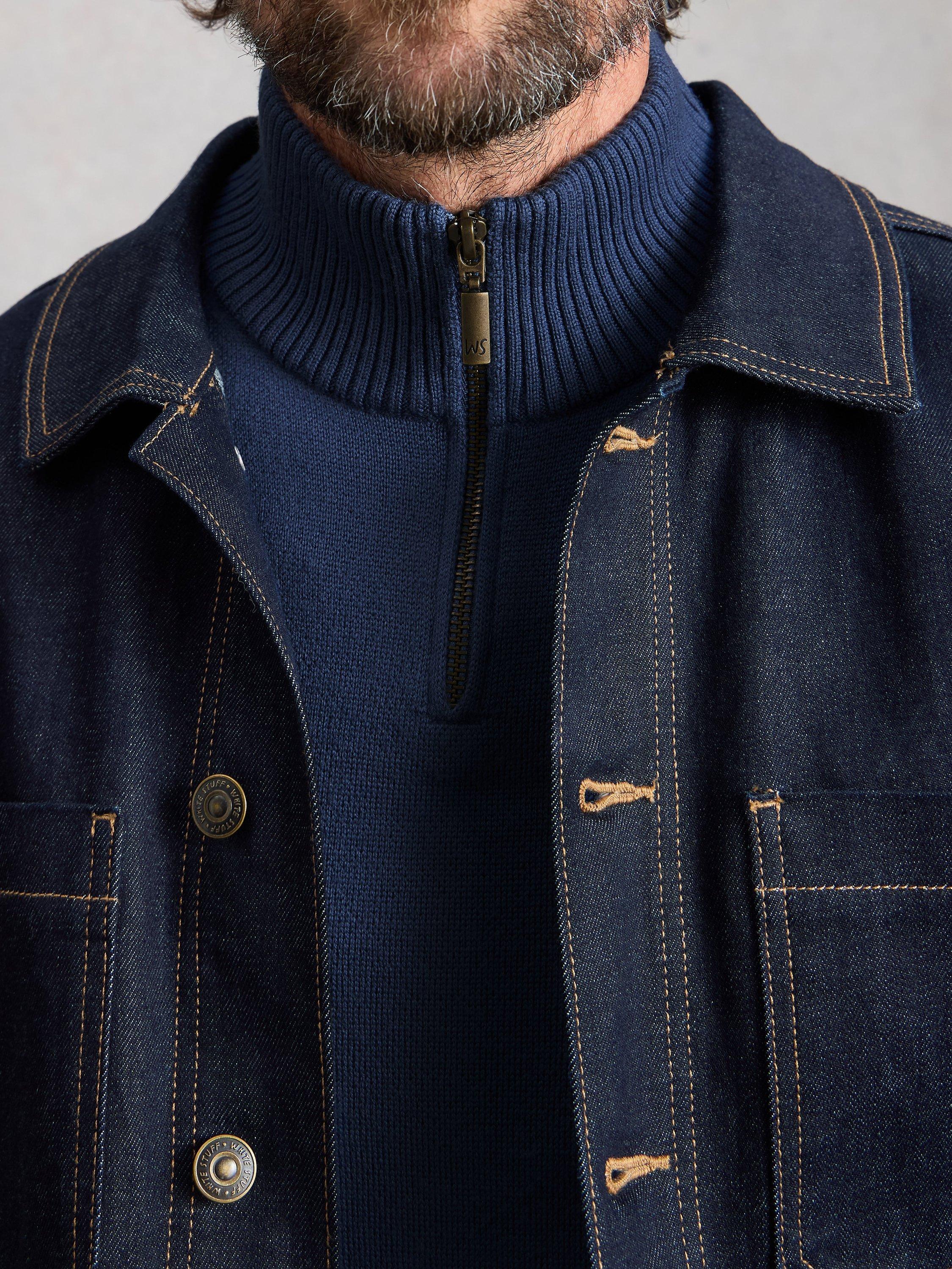 Product image 3 of 6, which shows White Stuff Newport Merino Wool Quarter-Zip Jumper, Blue, S Reg