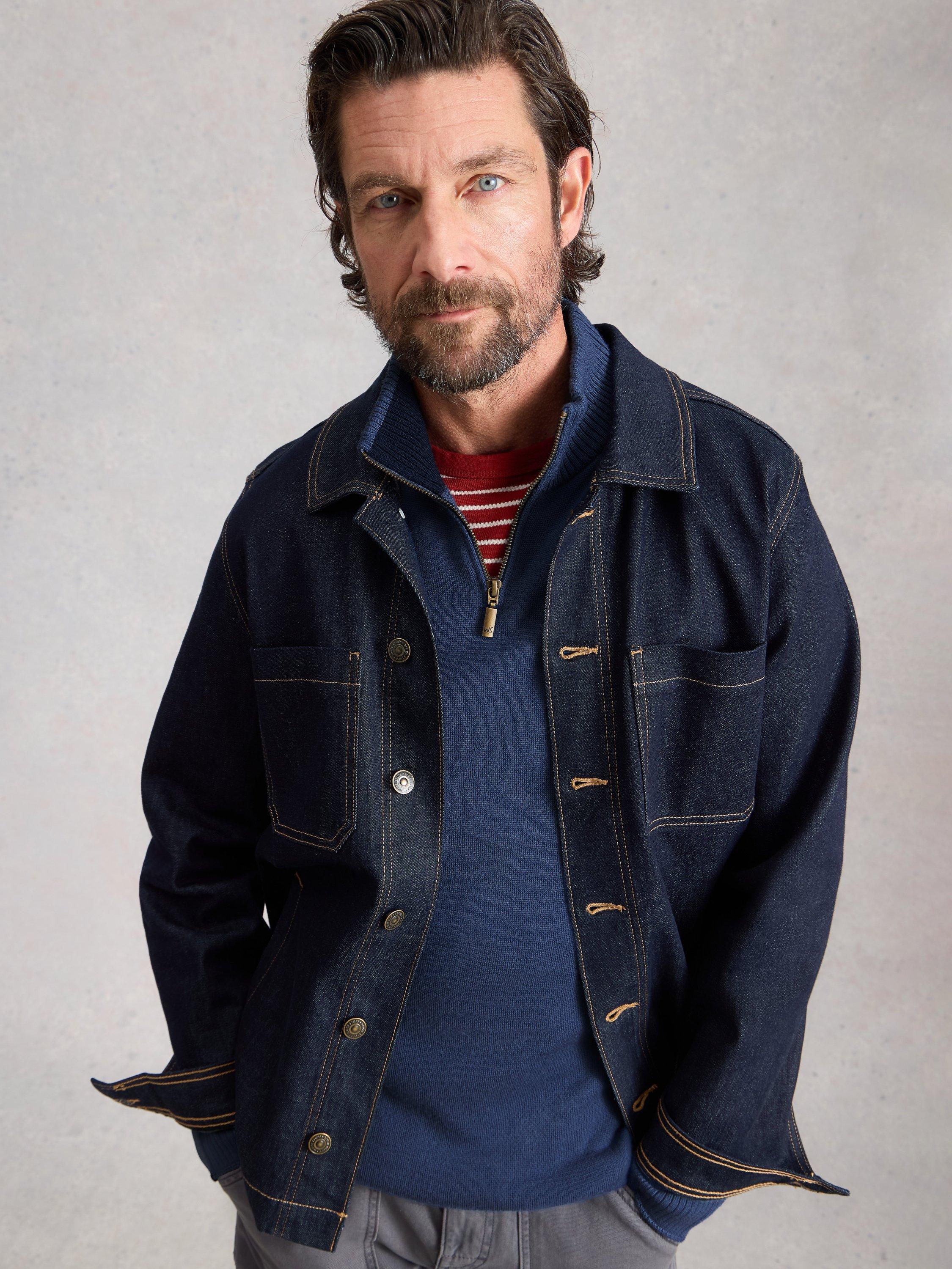 Product image 4 of 6, which shows White Stuff Newport Merino Wool Quarter-Zip Jumper, Blue, S Reg