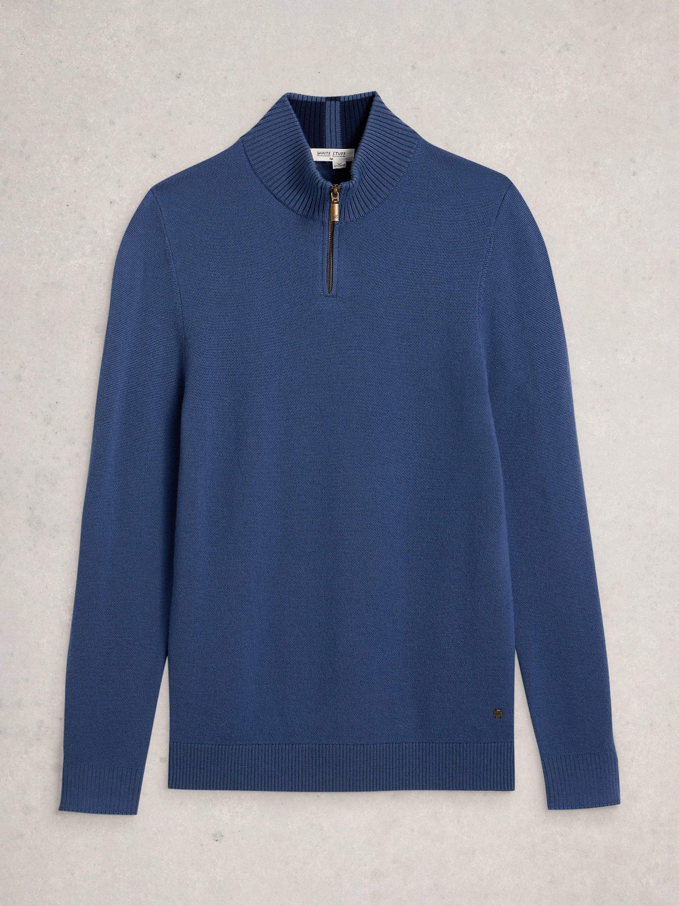 Product image 5 of 6, which shows White Stuff Newport Merino Wool Quarter-Zip Jumper, Blue, S Reg