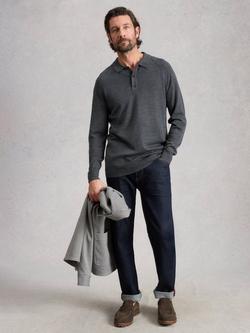 White Stuff Newport Merino Wool Regular Fit Long Sleeve Polo Shirt, Grey, Grey
